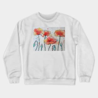 Red Poppies Watercolor and Ink Painting Crewneck Sweatshirt